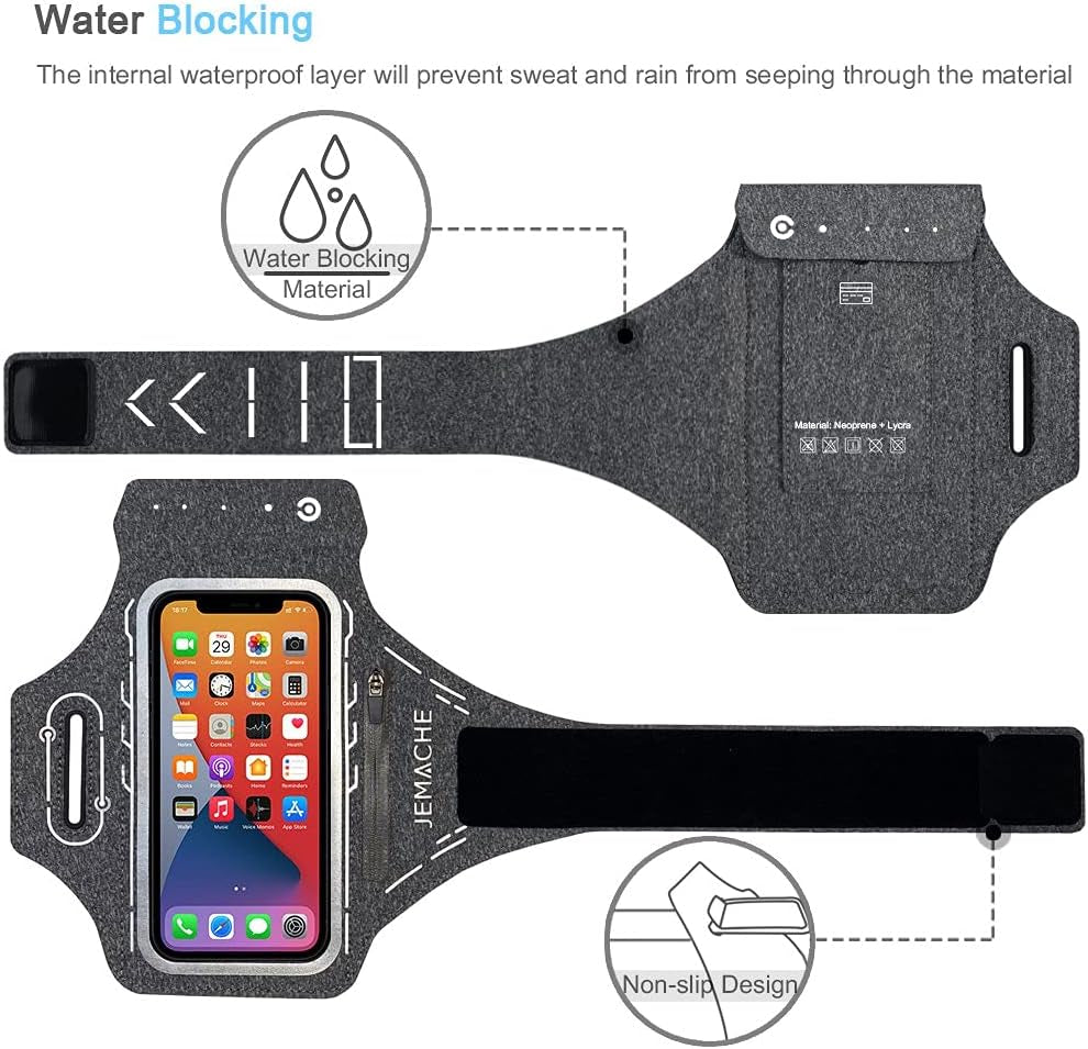 Armband for Iphone 17 16 15 14 13 12 Pro with Airpods Holder, Gym Workouts Running Arm Band (Grey)