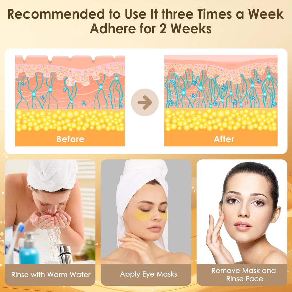 24K Gold Eye Mask Collagen Patches for Hydrating and Firming, Reduce Fine Line, Eye Bags, Wrinkles and Dark Circles-60Pcs