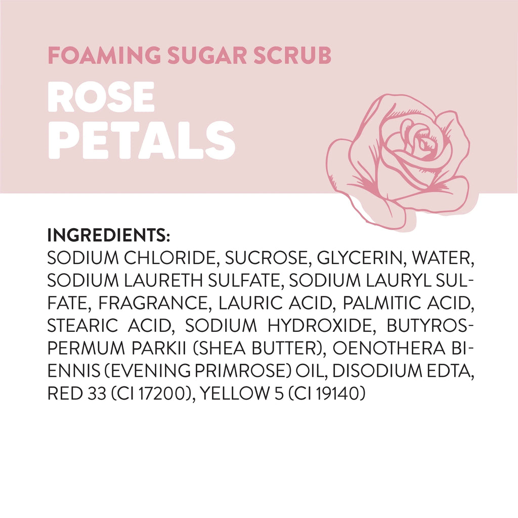 Foaming Body Scrub with Shea Butter & Primrose Oil, Rose Petals, 16 Fl Oz
