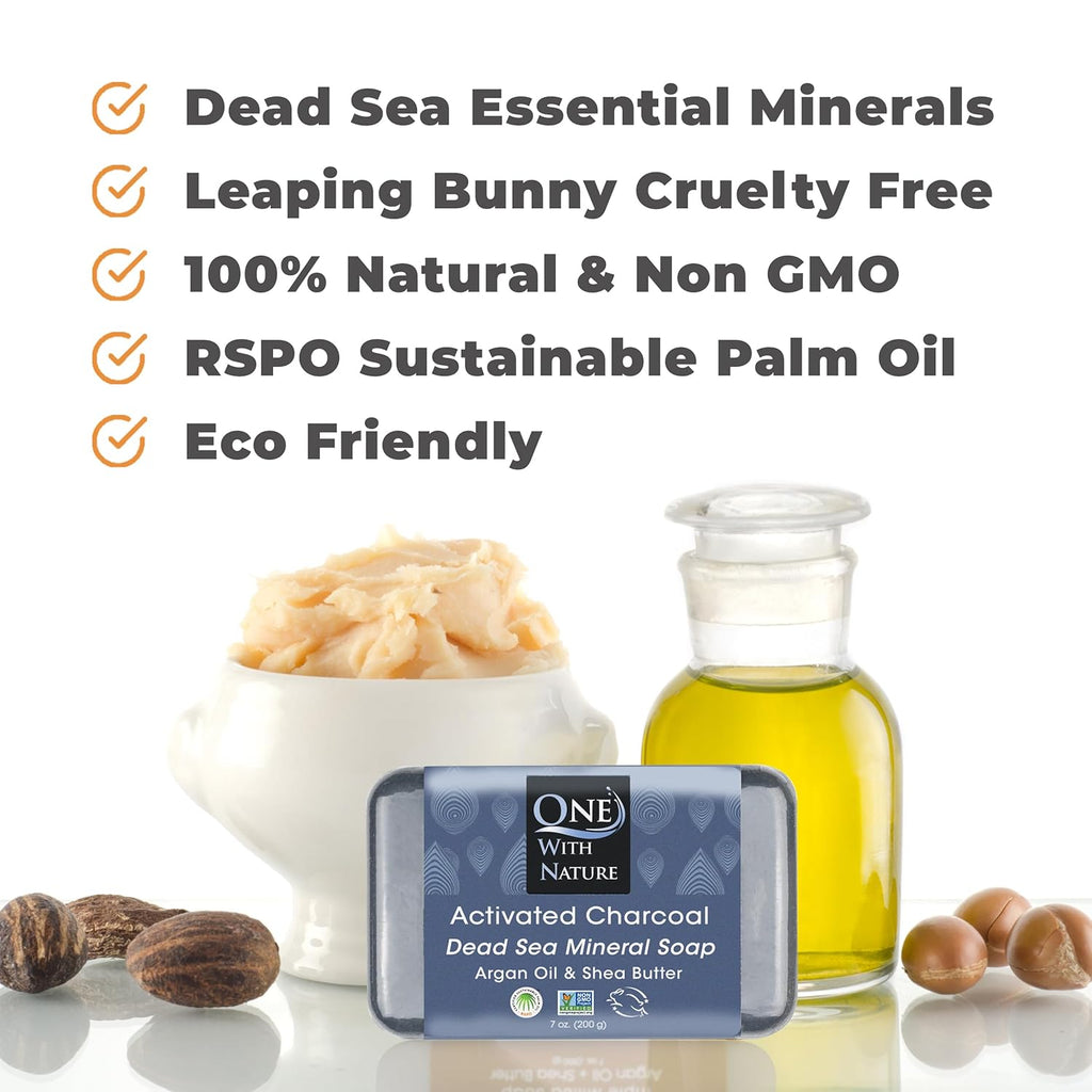 Activated Charcoal Soap 4Oz 6-Pack Gift Box – Detoxifying and Exfoliating Charcoal Soap Bar with Dead Sea Salt for Face & Body, for Men & Women