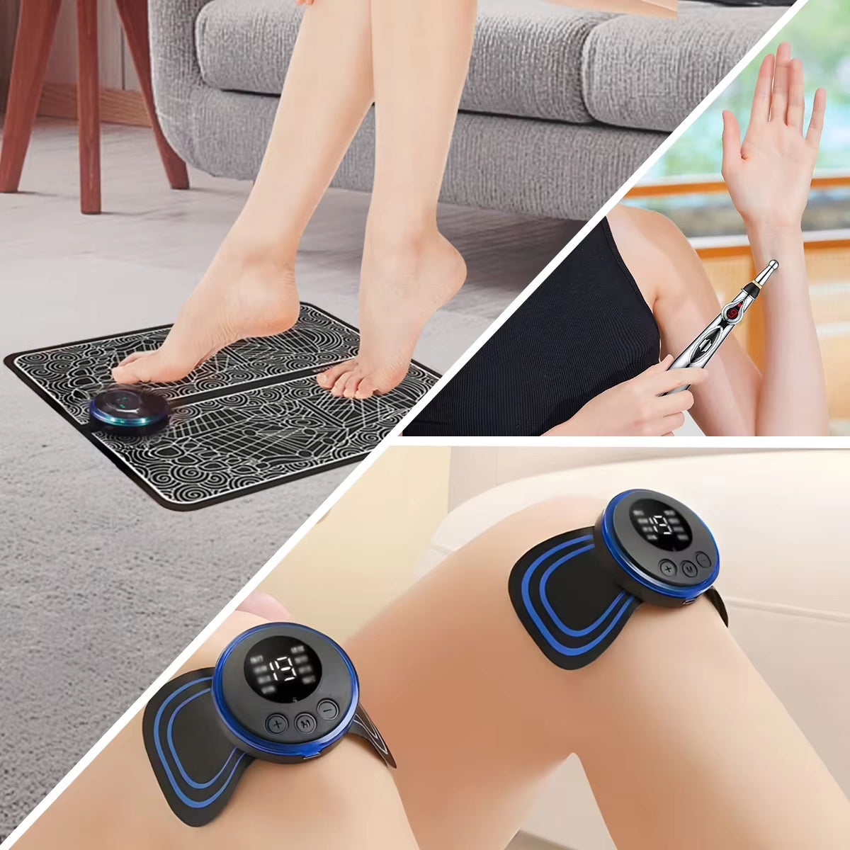 3 in 1 Home Massage Kit EMS Foot Massager Multi Function Electronic Acupressure Pen to Relieve Shoulder Neck and Back Discomfort