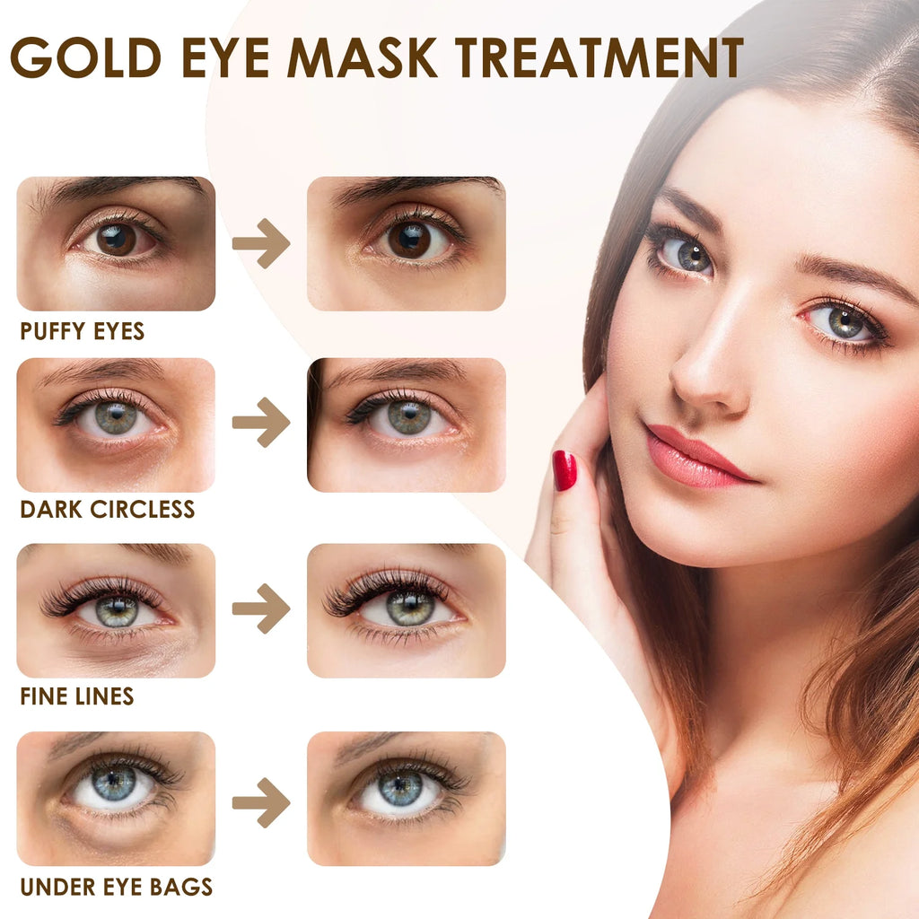 24K Gold Eye Mask Collagen Patches for Hydrating and Firming, Reduce Fine Line, Eye Bags, Wrinkles and Dark Circles-60Pcs