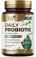 Probiotics 60 Billion CFU + 10 Strains - Daily Probiotic Lactobacillus Blend for Immune, Digestive & Gut Health Support, Prebiotics and Probiotics, Gas & Bloating for Women & Men - 120 Capsules