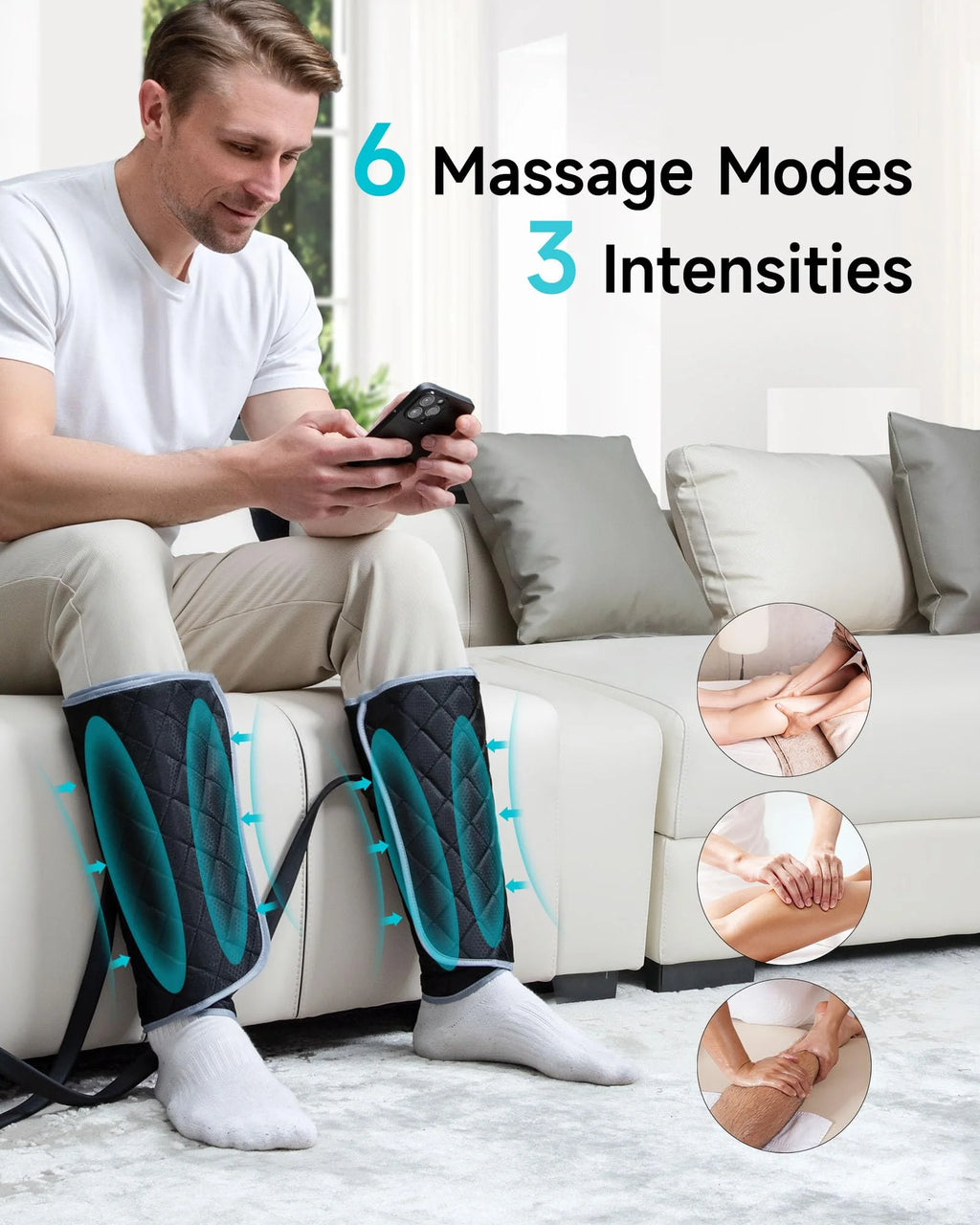 Leg Massager for Circulation,Leg Arm Calf Air Compression Massager with 6 Modes, 2 Heating Levels, 3 Intensities and 30Min Auto-Off, Gift for Women Men
