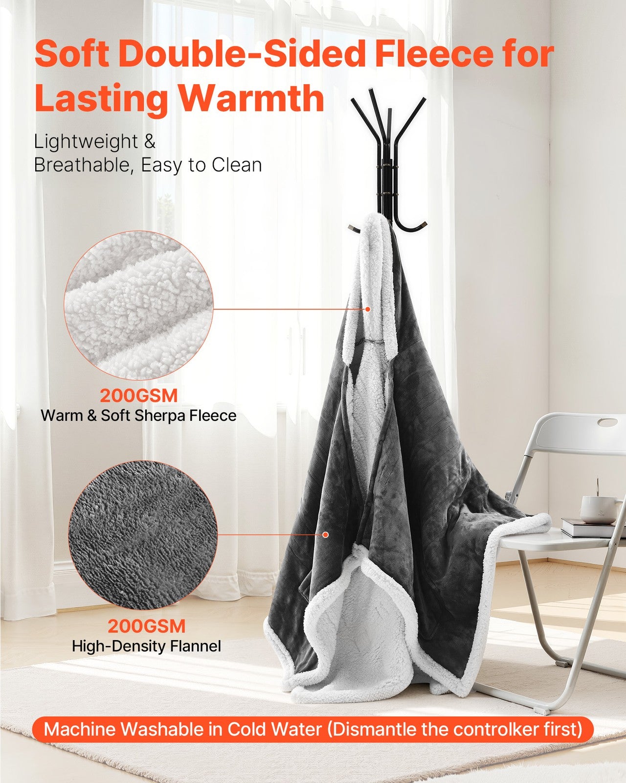 VEVOR Heated Wearable Blanket Electric Shawl Hoodie 5 Heat Levels Auto Shut Off