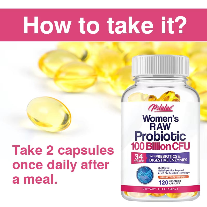 Raw Probiotics for Women - 100 Billion CFU, with Prebiotics,Digestive Enzymes - Promotes Digestion and Gut Health - 120 Capsules