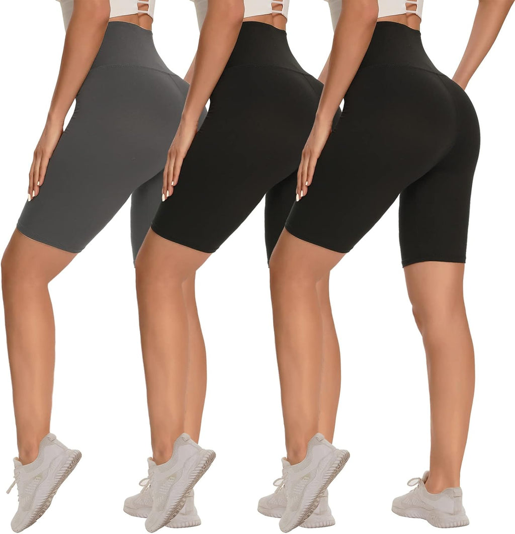 3 Pack Biker Shorts for Women – 8"/5"/3" High Waisted Tummy Control Workout Yoga Running Athletic Shorts