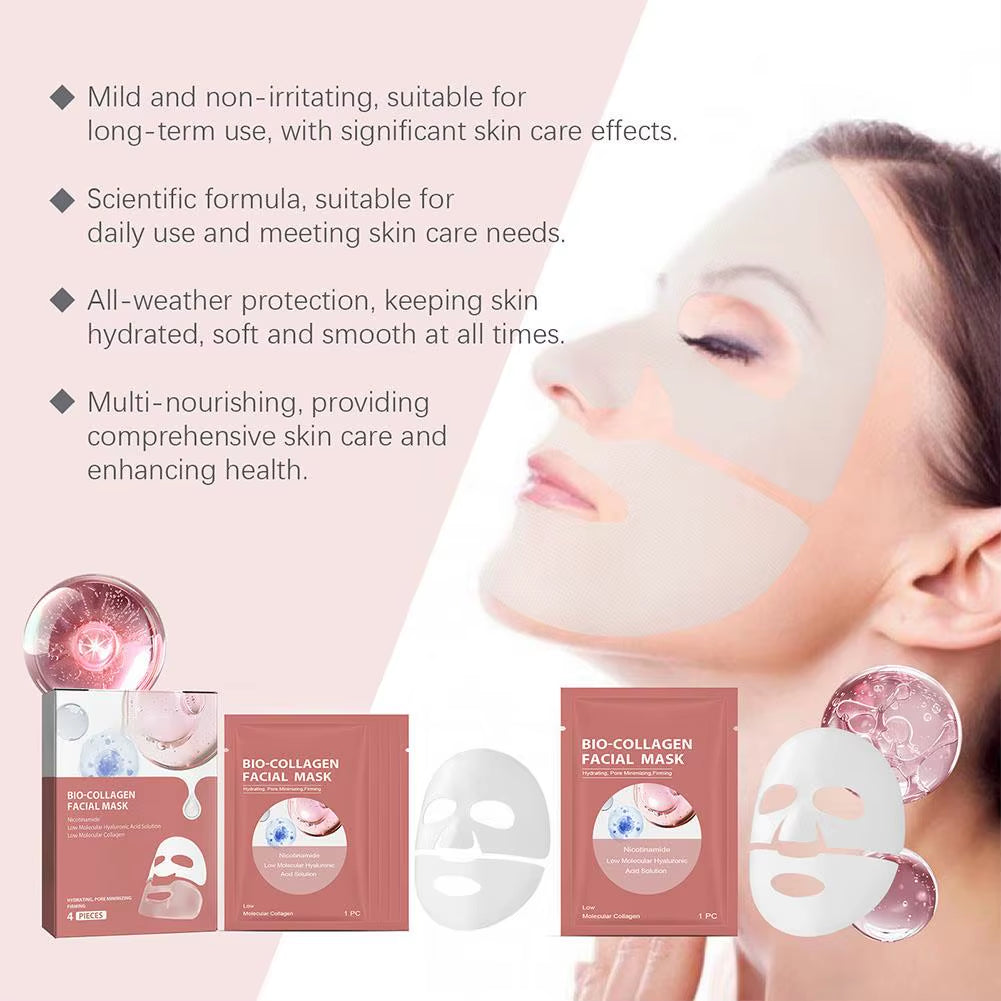4/1Pcs Bio Collagen Facial Mask Deep Moisturizing Mask Shrink Pores Hydrating Refreshing Brightening Face Skin Care Products