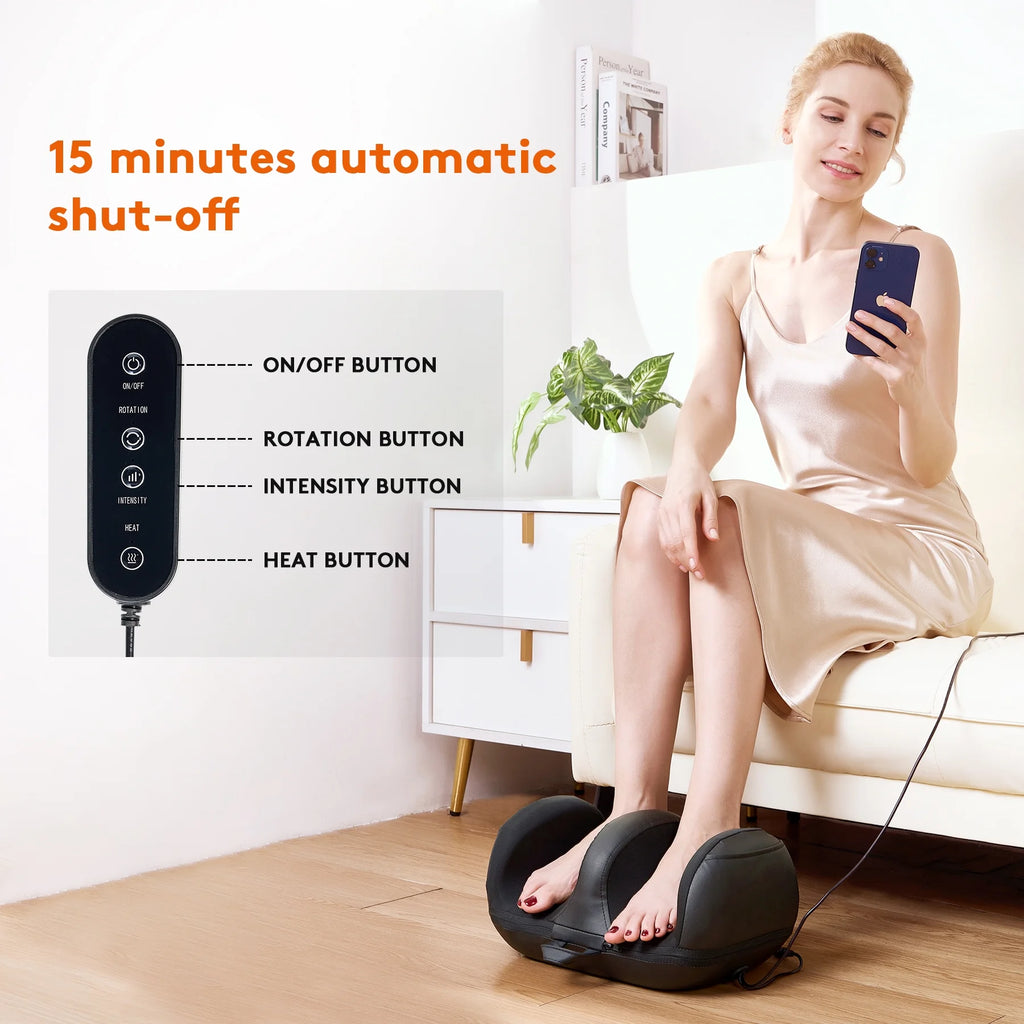 Cordless Foot Massager with Heat , Deep Kneading Electric Massage Machine for Foot and Calf Massage, Home & Office Use