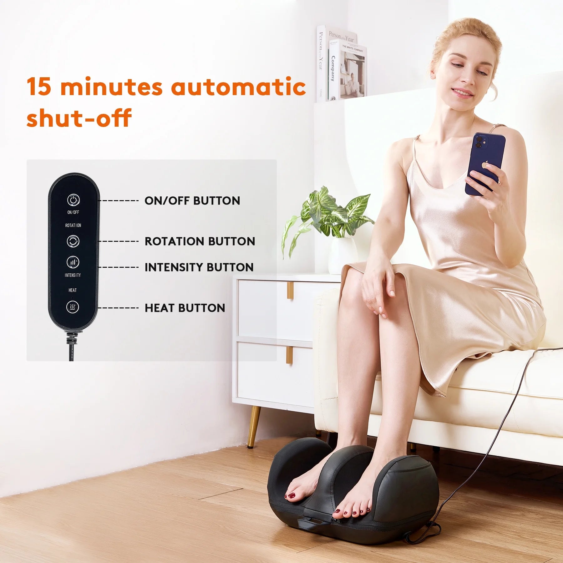 Cordless Foot Massager with Heat , Deep Kneading Electric Massage Machine for Foot and Calf Massage, Home & Office Use