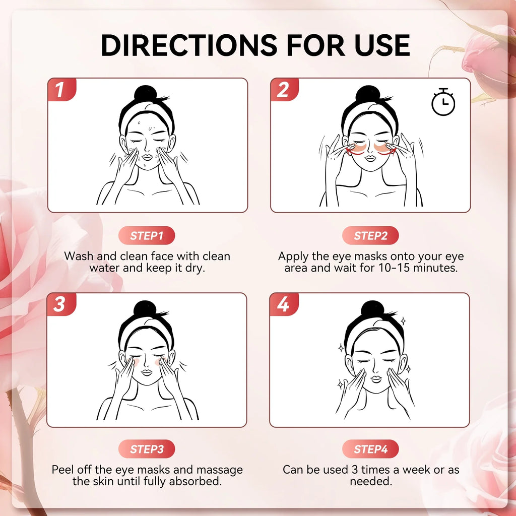 Rose Eye Mask Eye Patches 60 Pcs Puffy Eyes Dark Circles Reduce Wrinkles and Fine Lines Undereye