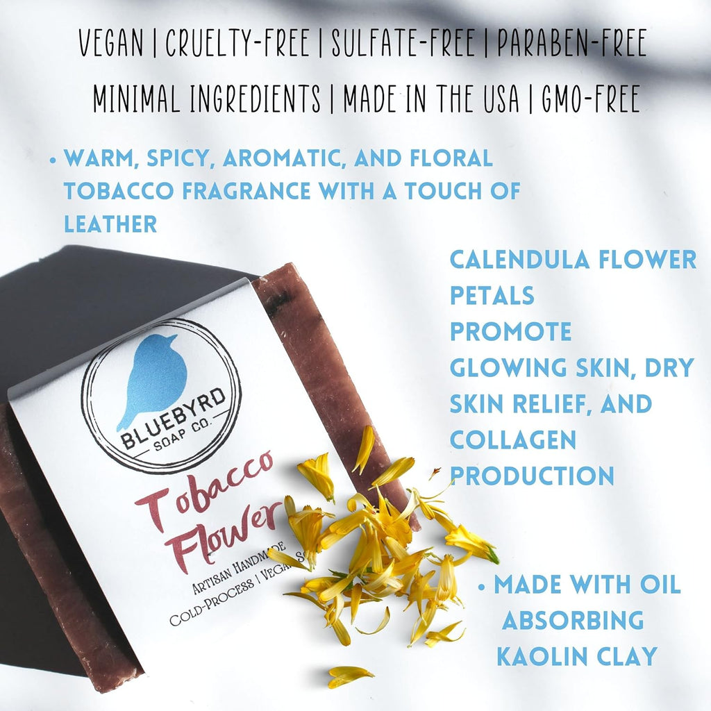 Tobacco Flower Blossom Bar Soap | Natural Organic Soap Ingredients | Vegan, Non-Gmo, Chemical Free Calendula Soap | Gentle Cleansing for Sensitive Skin (Blossom)